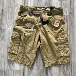 Raw X Cargo Shorts Men’s Relaxed Fit Belted Utility Khaki NWT Size 32 MaxComfort